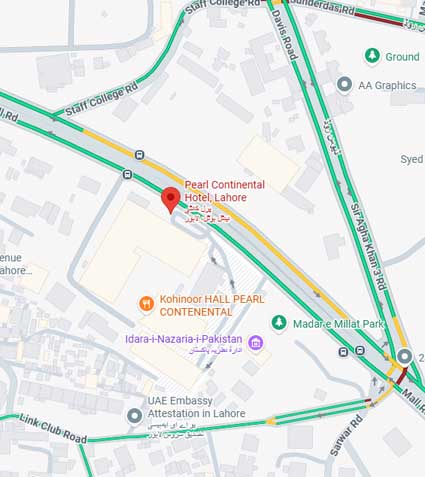 Pearl Continental Hotel Lahore location map